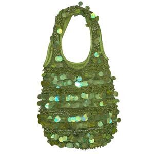 2000s lime green sequin beaded dangle shoulder bag y2k vintage fairy vibes